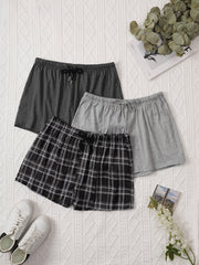 Women's Plus Size Lounge Shorts Solid and Plaid Drawstring Elastic Waist