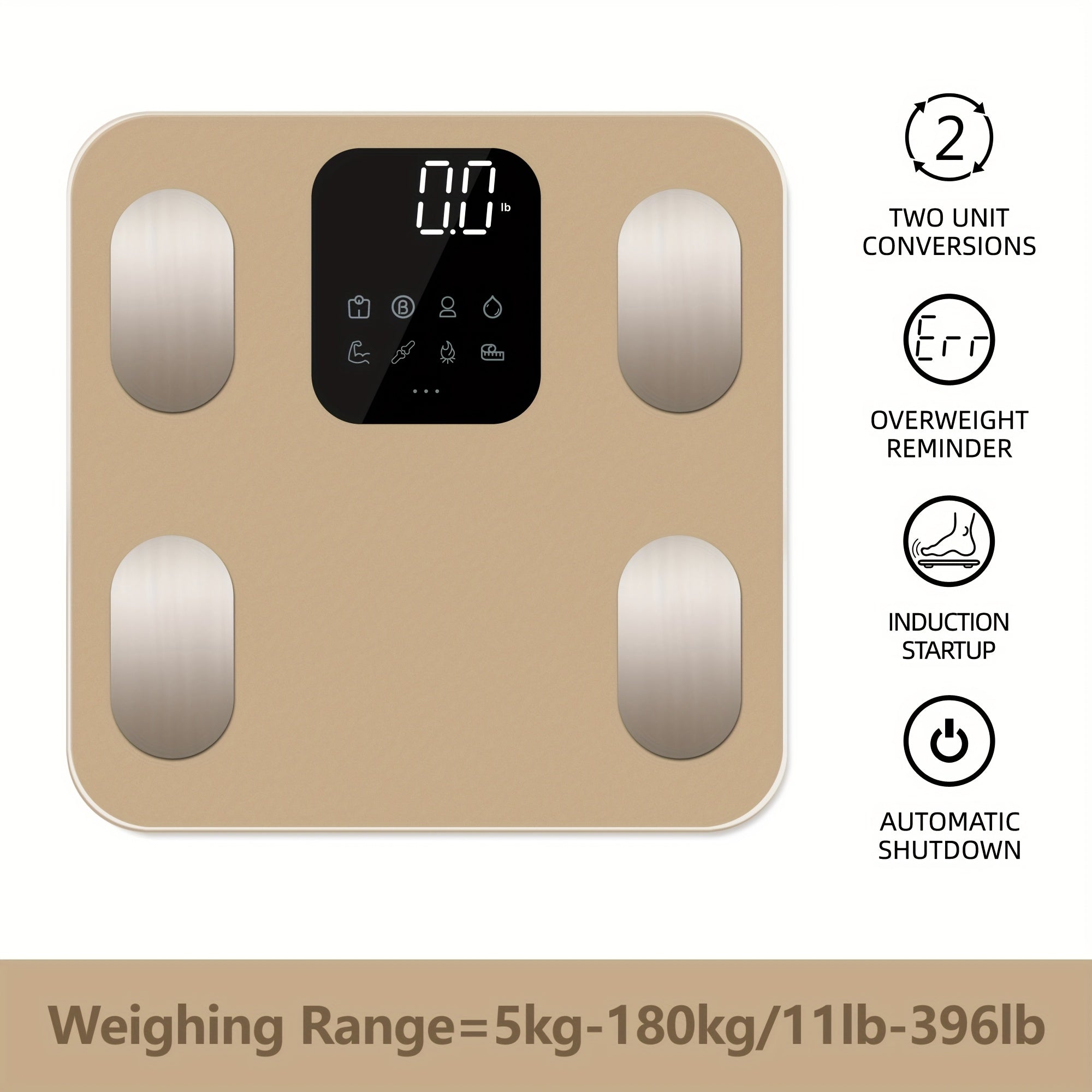 Цифровые напольные весы с LED-дисплеем, емкость 181,44 кг в кг и фунтах