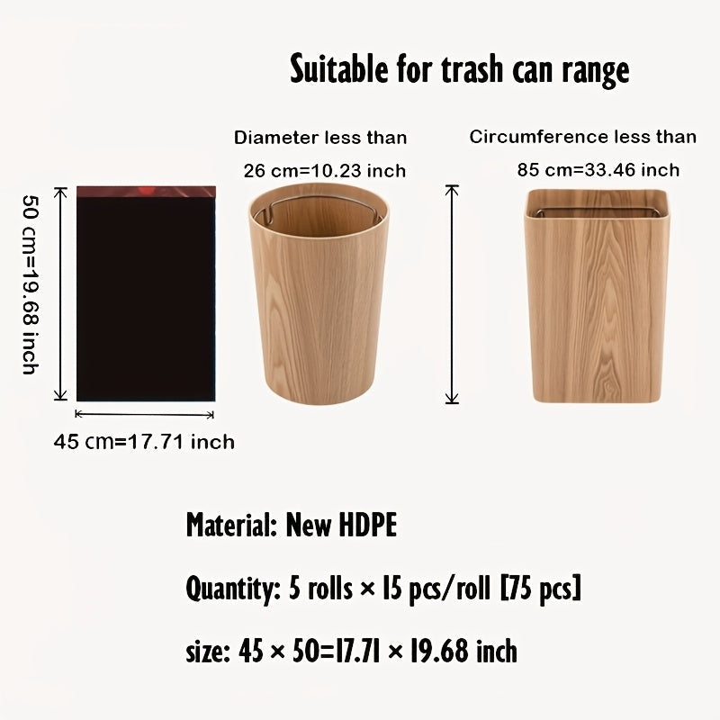 75 Pack Multi-Colored Disposable Trash Bags Leak-Proof Polyethylene for Kitchen Bathroom Bedroom