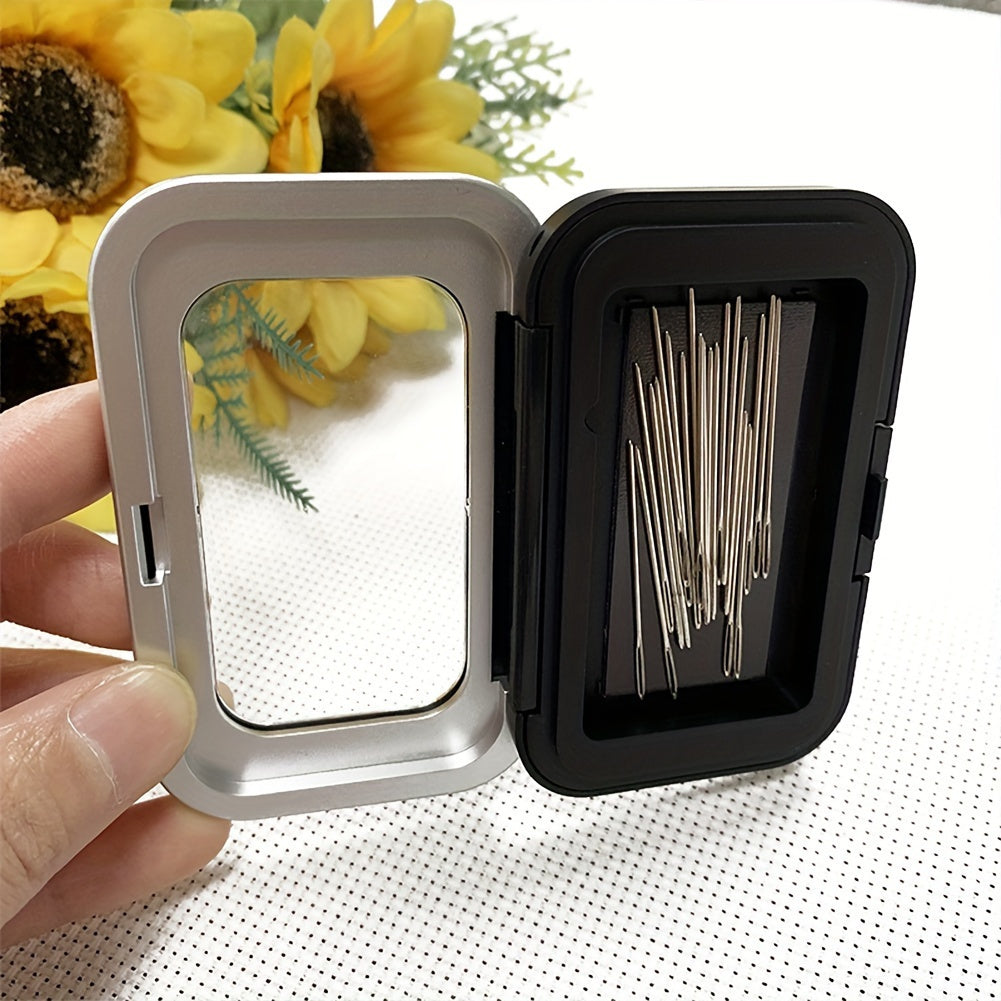 Stainless Steel Magnetic Needle Storage Box for Pins Buttons and Crafts Portable Black