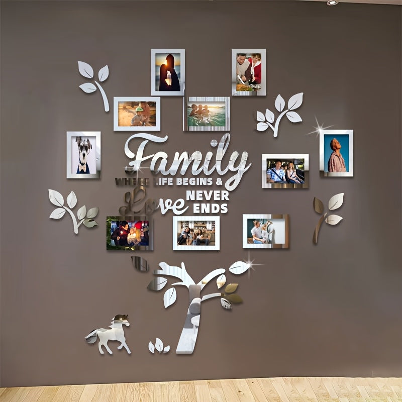 10-Donali akrilik oynali devor stikerlari daraxt foto ramkasi to'plami uy bezatish uchun