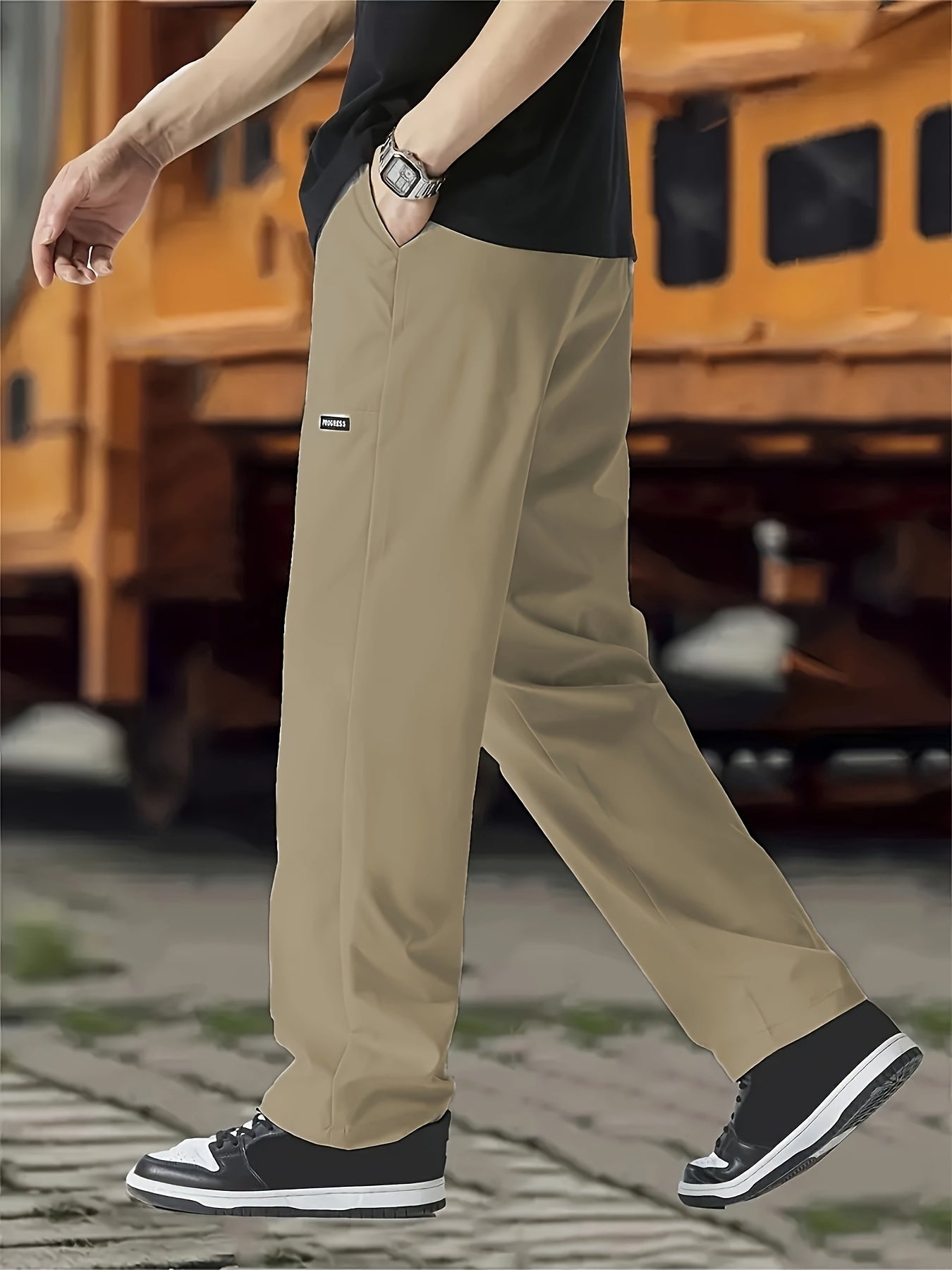 Men's Plus Size Casual Pants Loose Fit Straight Leg All-Season Solid Color