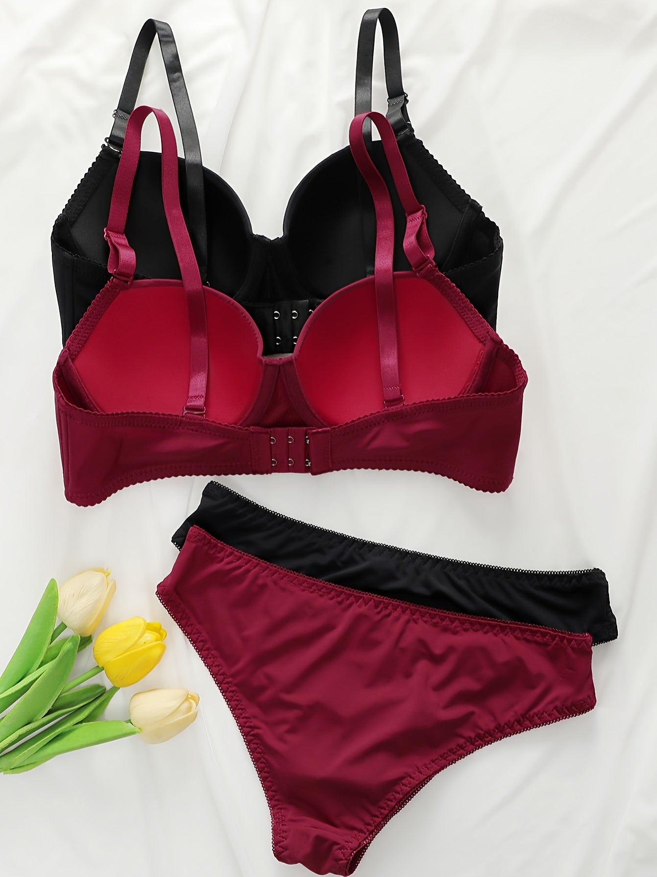 Plus Size Women's Lingerie Set Solid Color Underwired Bra and Panty