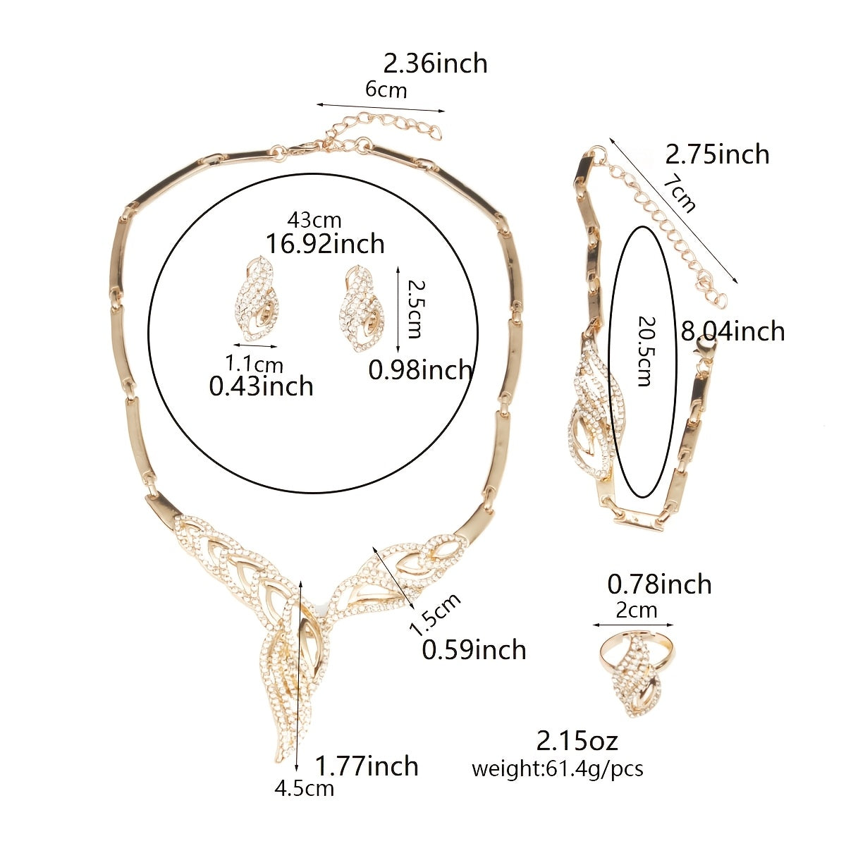Ayollar uchun to'y bezaklari uchun haddan tashqari kattalashtirilgan barg zargarlik to'plami