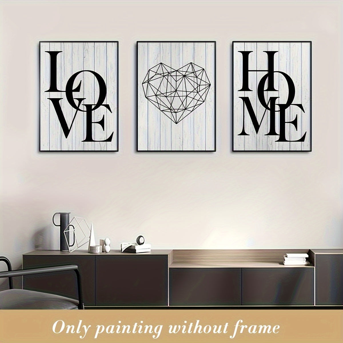 Scandinavian Black and White Canvas Wall Art Set Geometric Heart Modern Living Room Decor