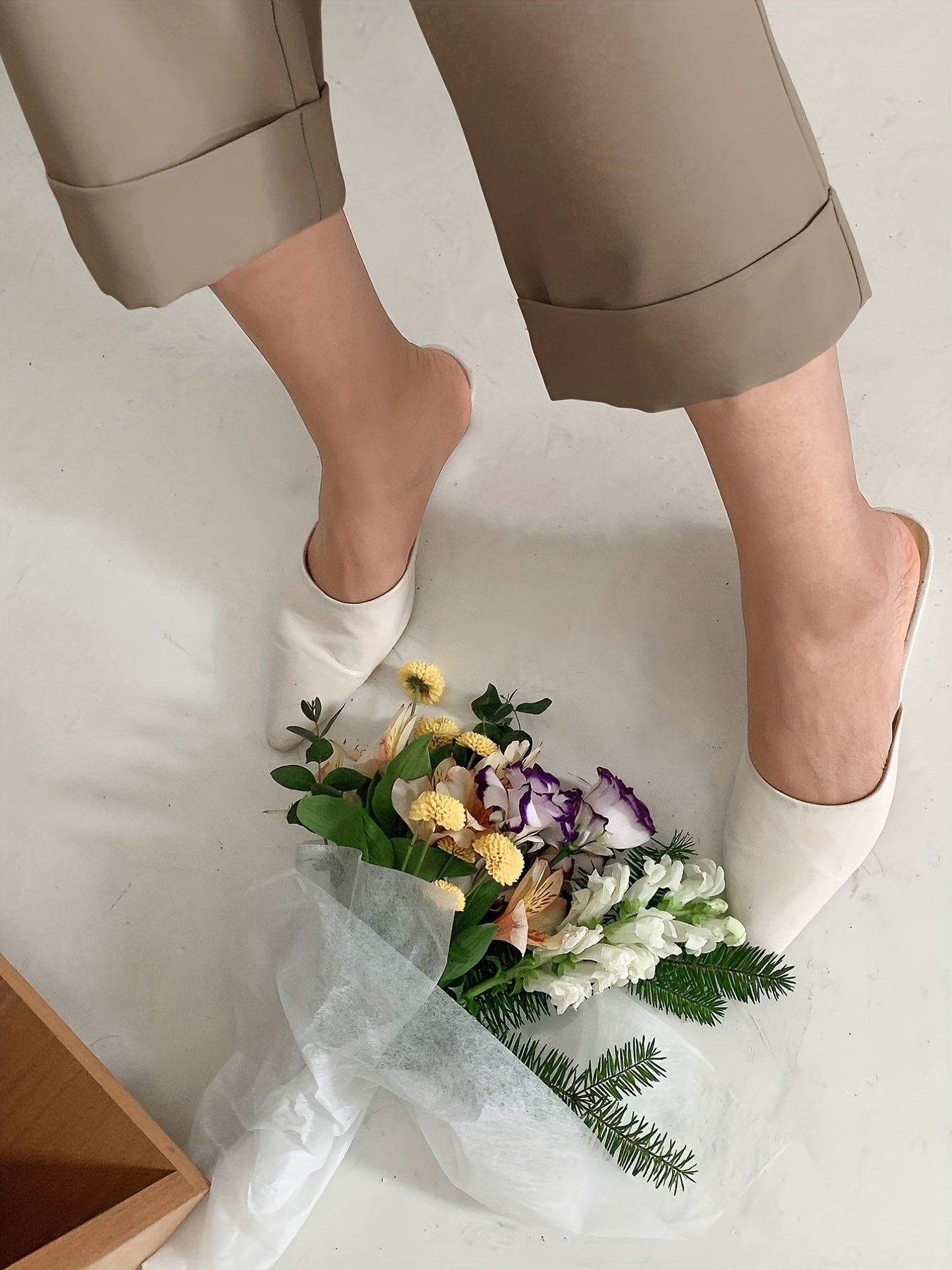 Pantalones de traje de pierna ancha para mujer con bolsillos inclinados, color sólido, casual, para todas las estaciones