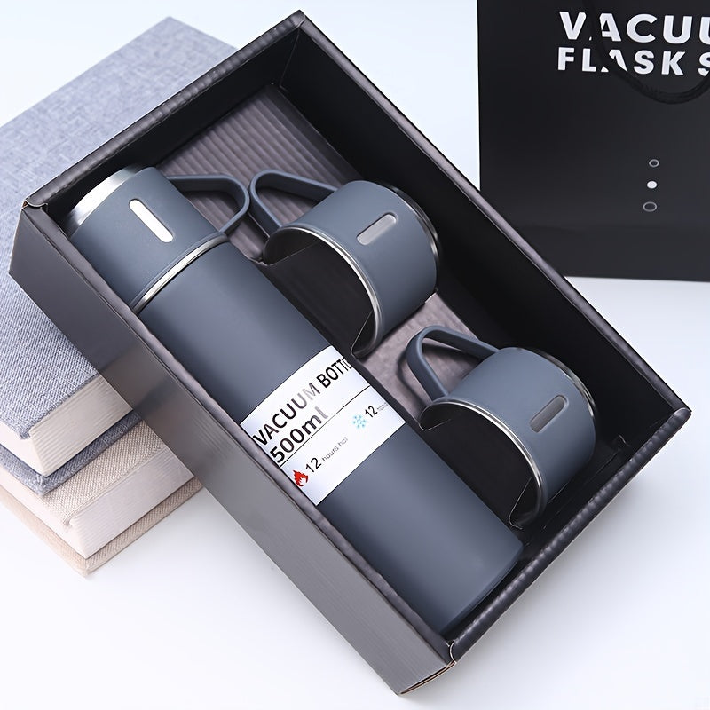 Набор термокружек Зима 2024, 500 мл, из нержавеющей стали, изолированная бутылка с чашкой для горячих и холодных напитков, идеален для пар и в качестве подарка для родителей и бабушек с дедушками.