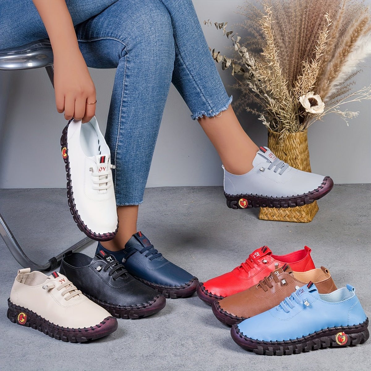 Women's Solid Color Flatform Slip-On Walking Shoes Plus Size