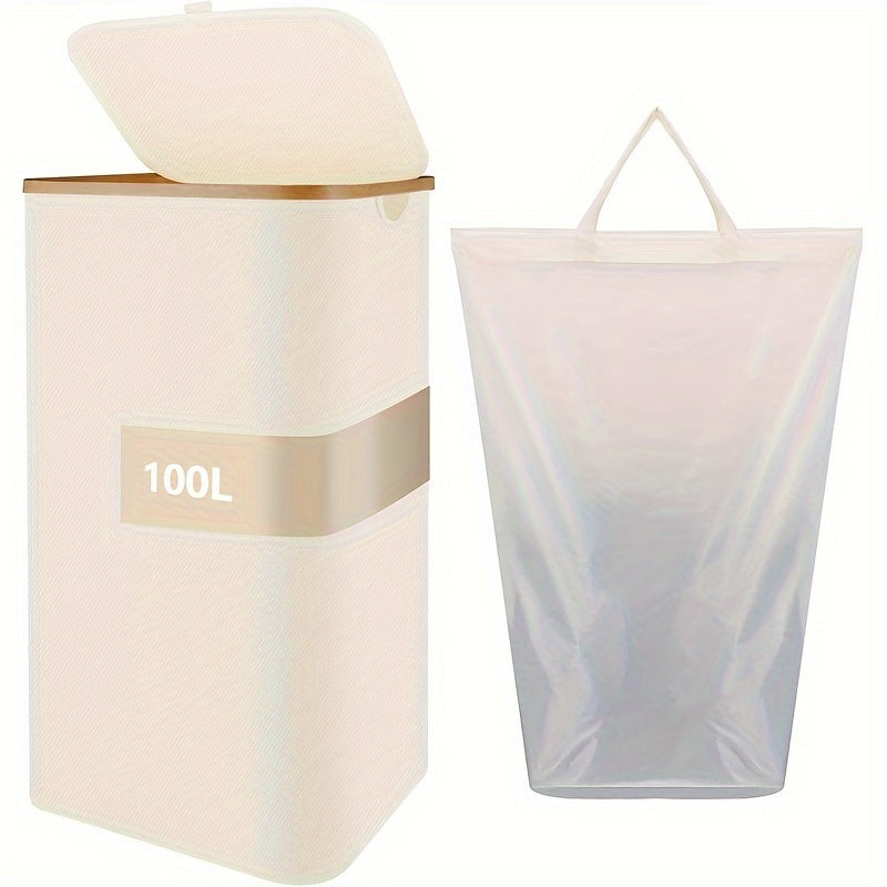 Gran cesta de lavandería de 100L con tapa, asas, plegable, impermeable, bolsa removible para baño, dormitorio, residencia universitaria