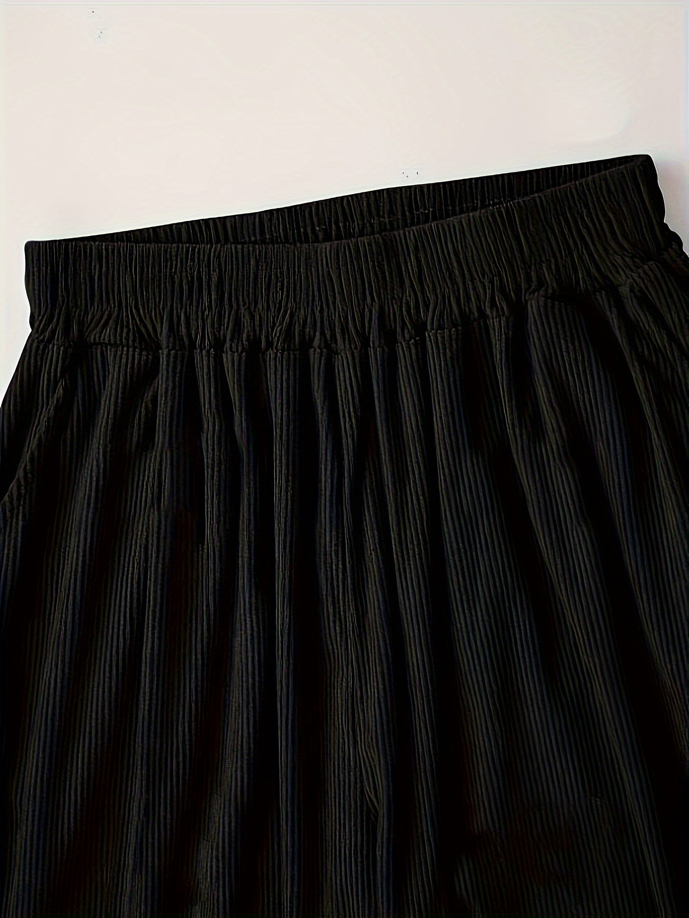 Plus Size Women's Pink Corduroy Wide-Leg Pants Elastic Waist Casual Semi-Formal