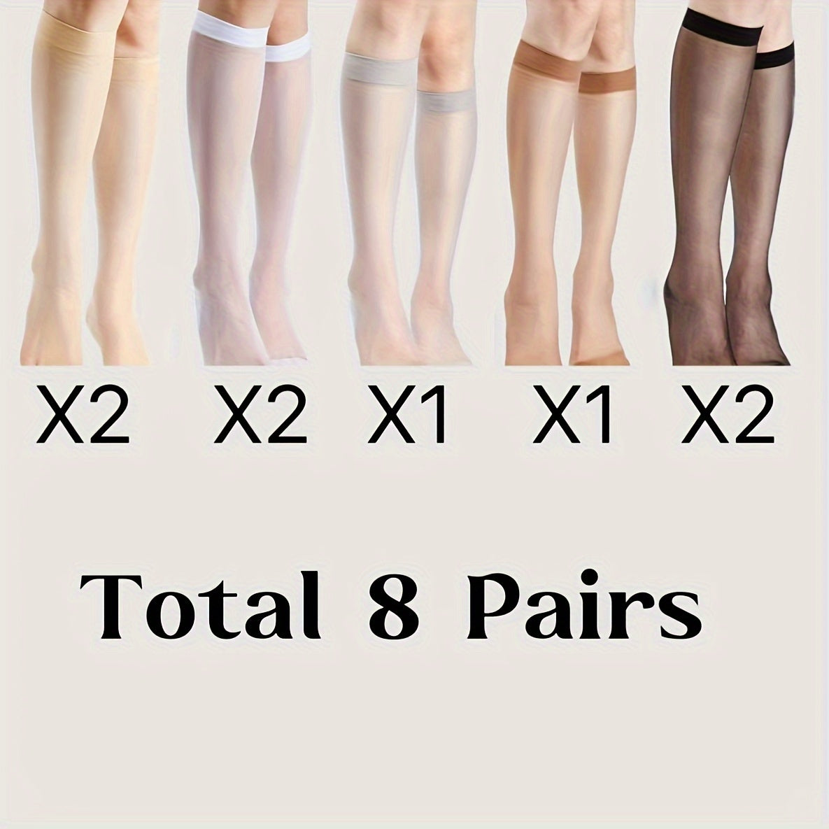 Plus Size Women's Casual Calf Socks Set of 6 Solid Color Knee-High Thin Stretchy Summer Socks