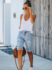 Women's Plus Size Distressed Denim Shorts High-Waisted Casual Summer