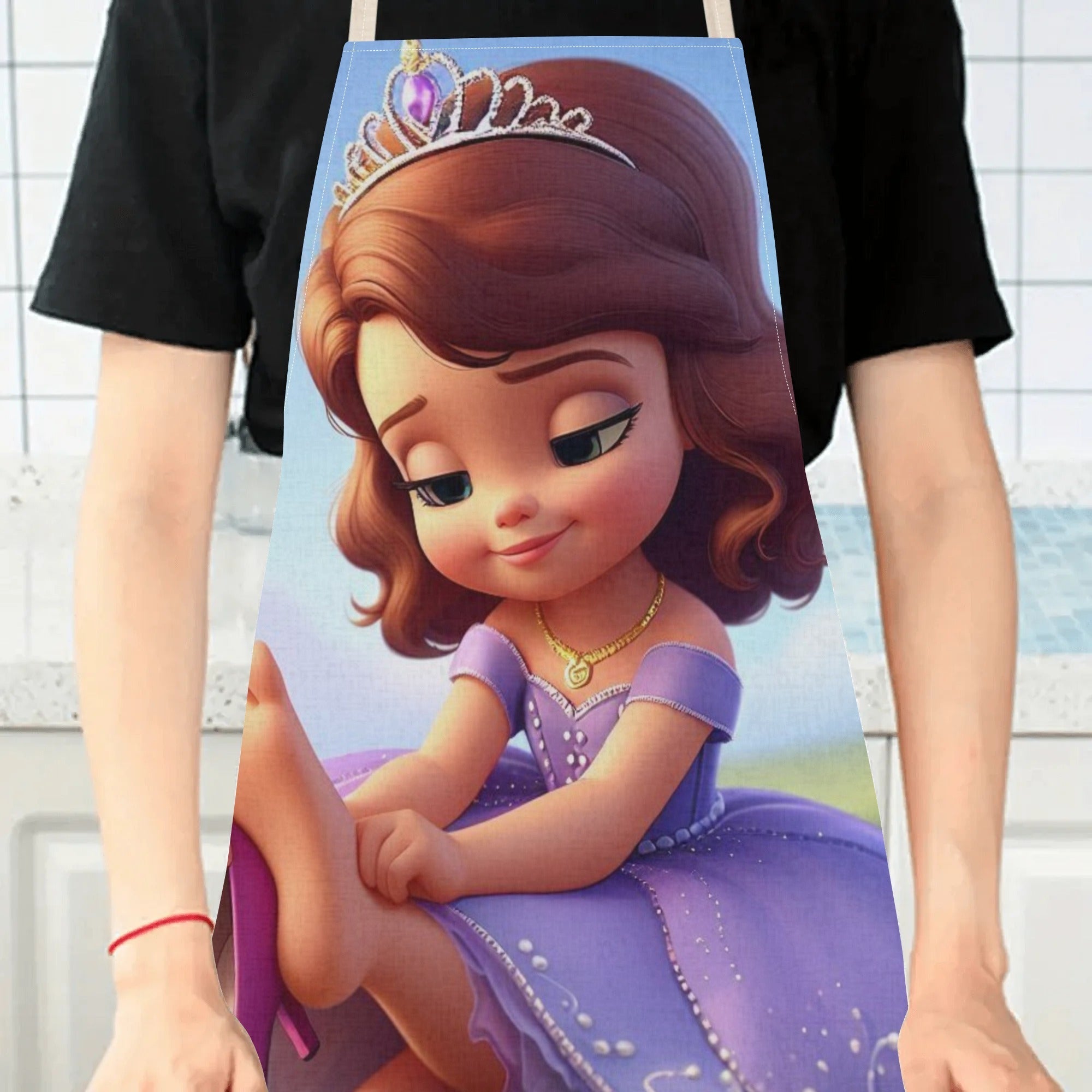 Mustahkam Polyester Disney Elsa Suvga chidamli Apron - Yorqin Multfilm Malika Dizayni bilan - Uy, Restoranlar, Kafelar va Boshqalar uchun mukammal - Zamonaviy va Oddiy Gul Nizomi kiritilgan