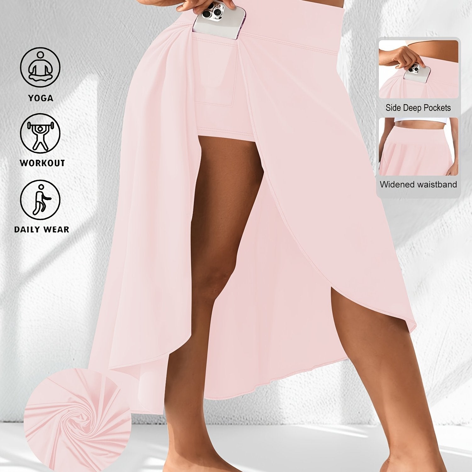 Plus Size Silky High-Waisted A-Line Skirt with Slit and Pockets for Women