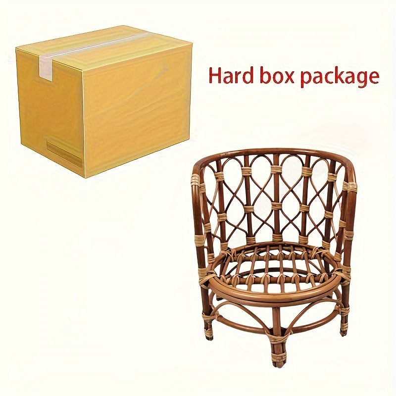 Vintage uslubidagi fotosurat stuli, qo'l bilan to'qilgan rattan stul fotosessiyalar uchun, fotosurat pozalari uchun zamonaviy mebel.