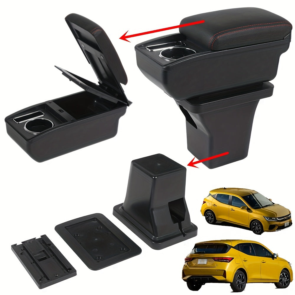 Car Interior Armrest Storage Box ABS Black with Cup Holder Phone Slot