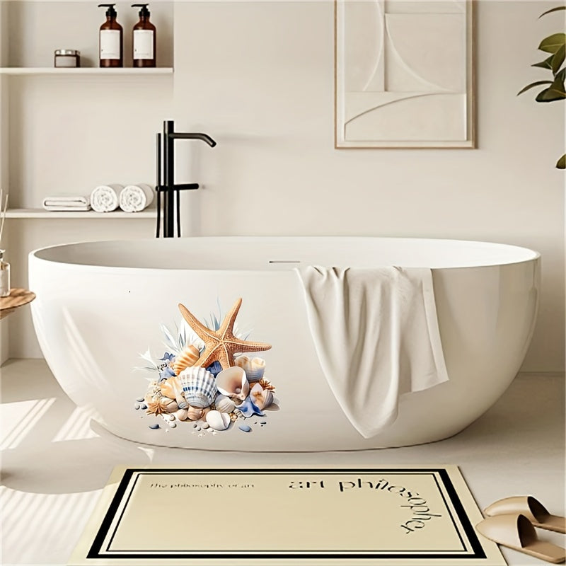 Okean mavzusidagi hammom dekali to'plami, yulduz baliqlari va qobiqlar bilan, keramika yuzalari uchun porloq PVC dekallari, uy bezatish yoki bayram bezaklari uchun mukammal.