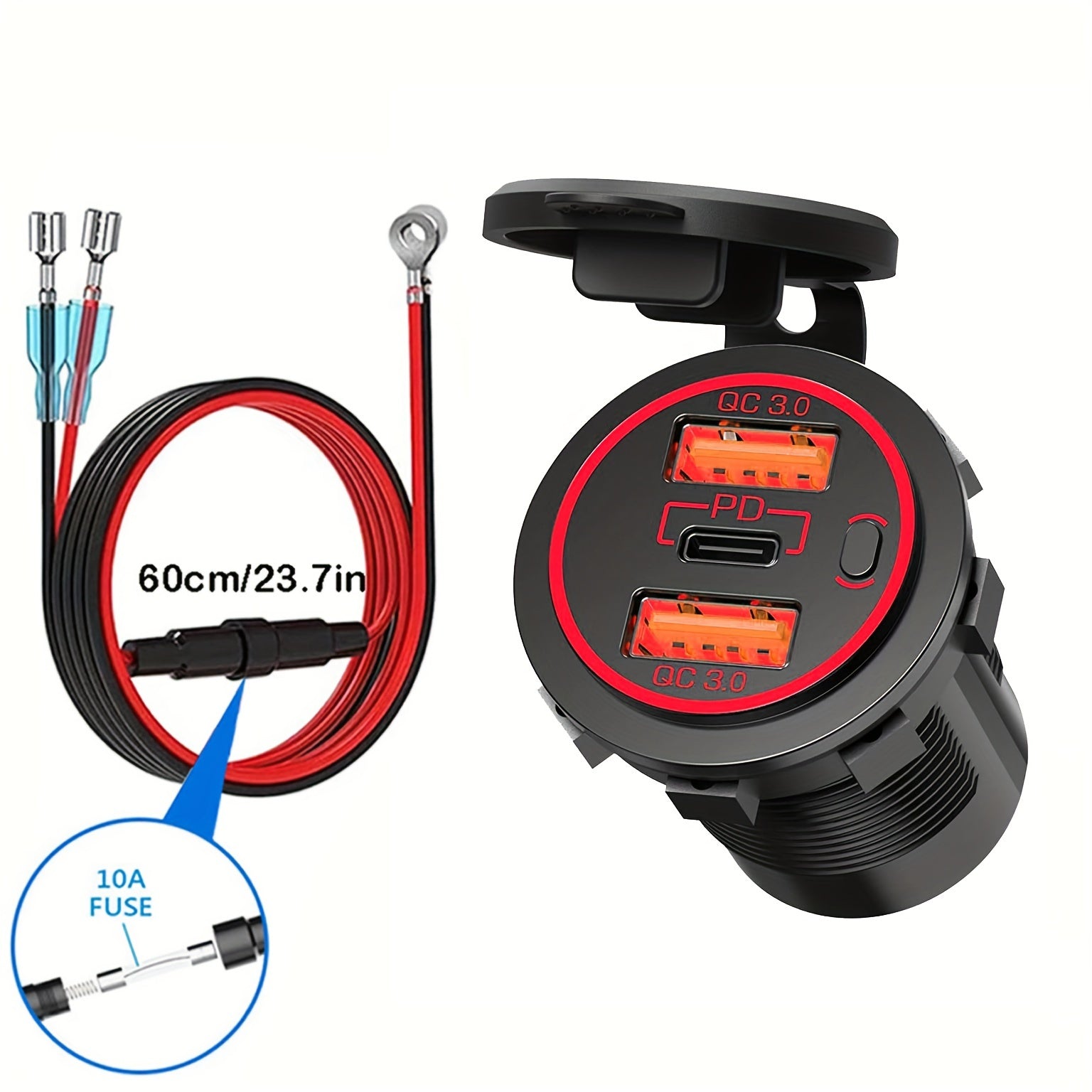 3-In-1 Car Charger USB C QC3.0 PD3.0 Fast Charge 12V 24V Adapter