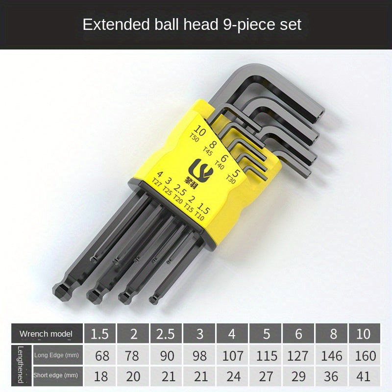 L-Shaped Hex Key Set Nine-Piece High Hard Alloy Allen Wrench Tool