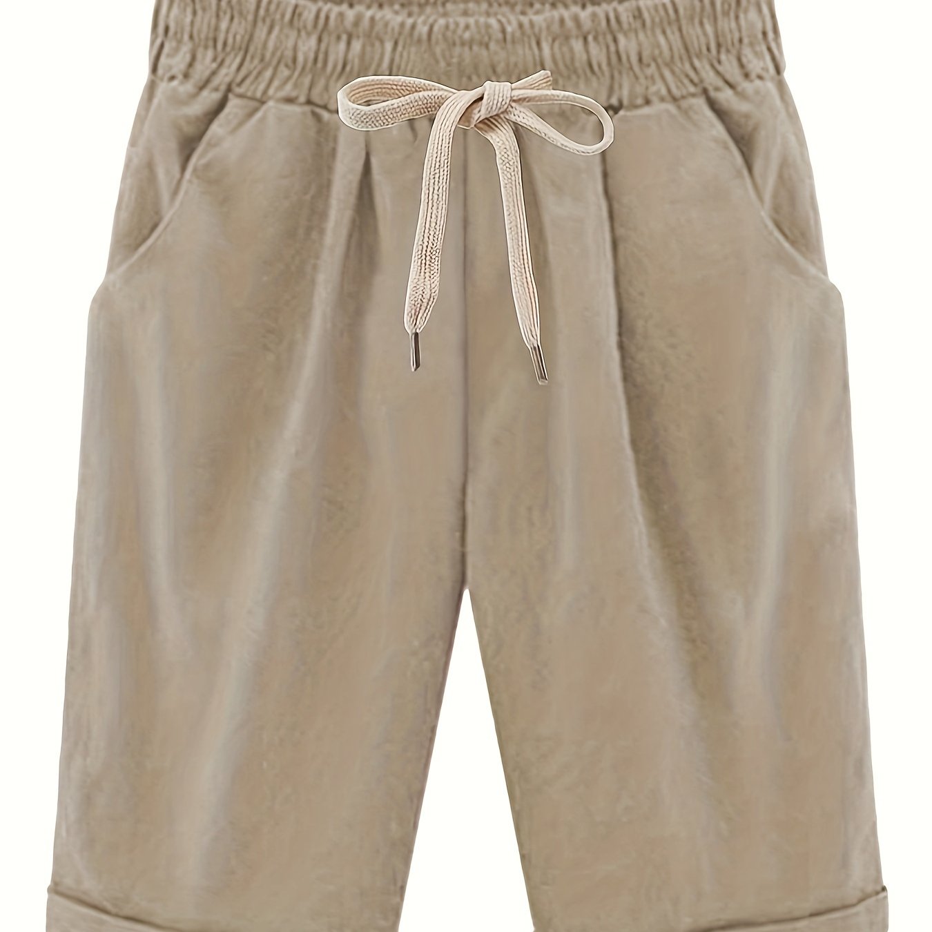 Women's Plus Size High Rise Drawstring Shorts with Pockets Solid Casual Cotton Stretch
