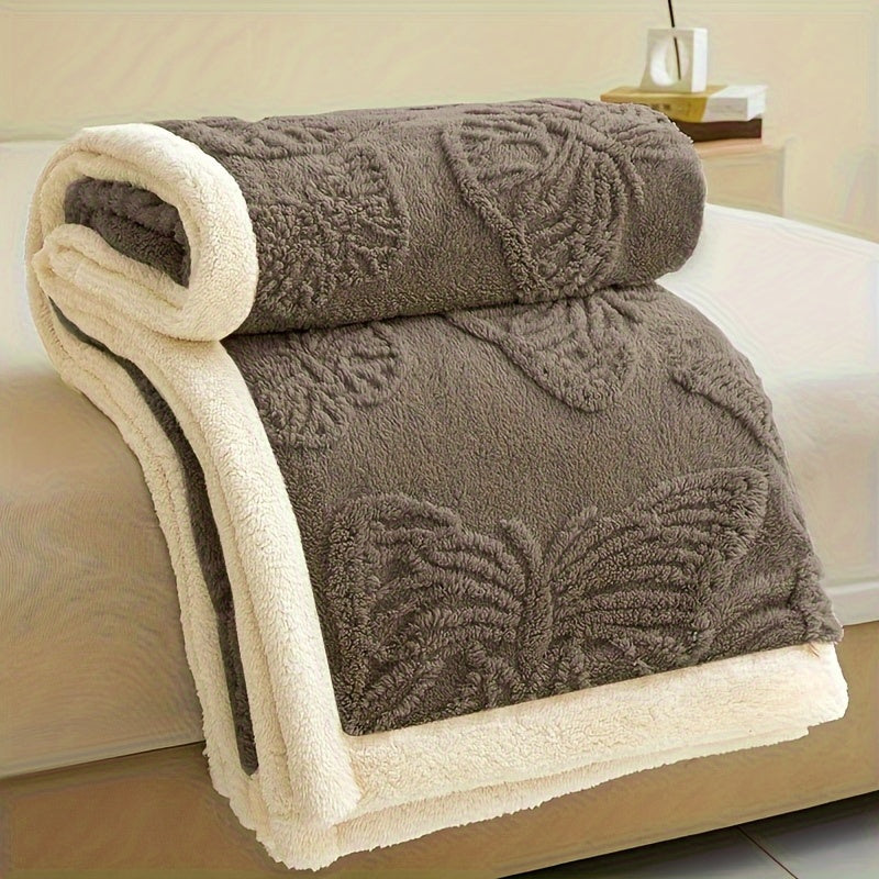 Gray Polyester Throw Blanket Double-Layered Warm Cozy for Year-Round Use