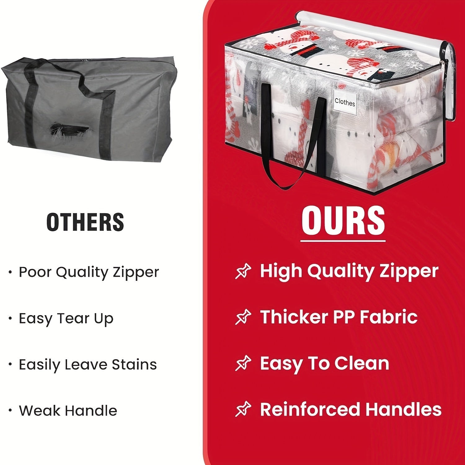 1-dona Og'ir Duty Shaffof Saqlash Sumkasi Mustahkam Zipperlar va Qo'llar bilan - Suv o'tkazmaydigan, Qaytargich Harakat Sumkasi O'rash va Tashkil etish uchun, Yostiq ostida saqlash uchun Qisqa Dizayn