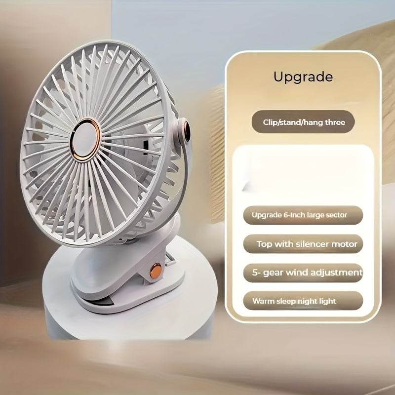 JKUOO Ultra-Quiet USB Qayta to'ldiriladigan shamol bilan kuchli havo oqimi, 5 tezlik, 720° aylanish dizayni – Uy, ofis, sayohat va ochiq havoda foydalanish uchun portativ sovutish klipli shamol, oq, stolga o'rnatiladigan