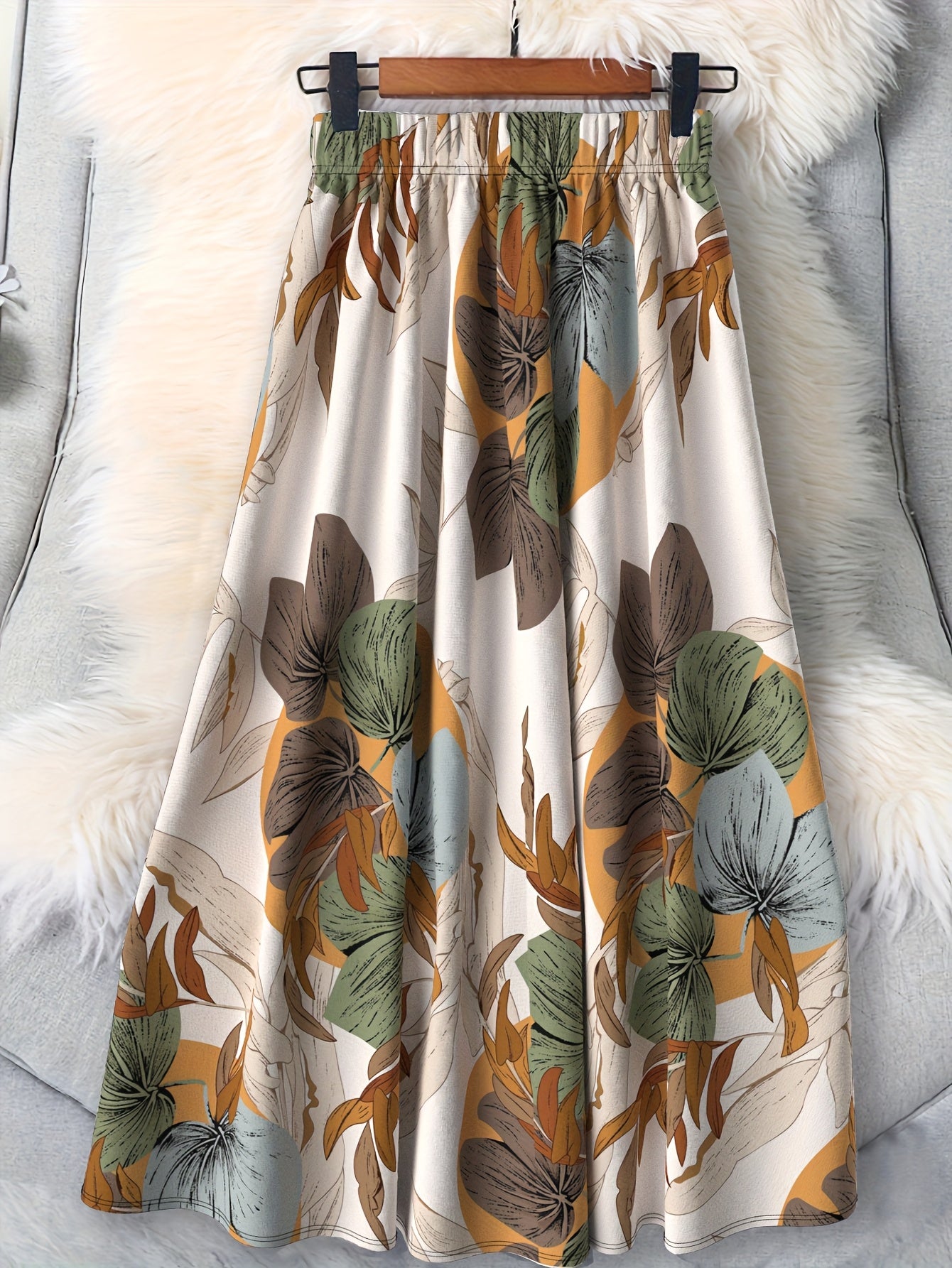 Falda de vacaciones de tamaño grande para mujer, elegante y de longitud media, con estampado, cintura elástica