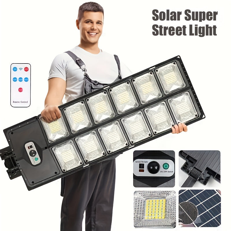 Luces solares de calle exteriores con sensor de movimiento y control remoto para patio, jardín y estacionamiento