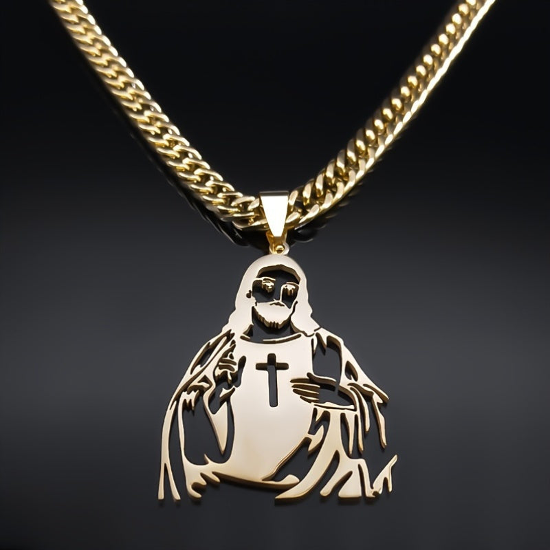Men Women Cross Pendant Necklace 18K Gold Plated Stainless Steel Religious Jewelry