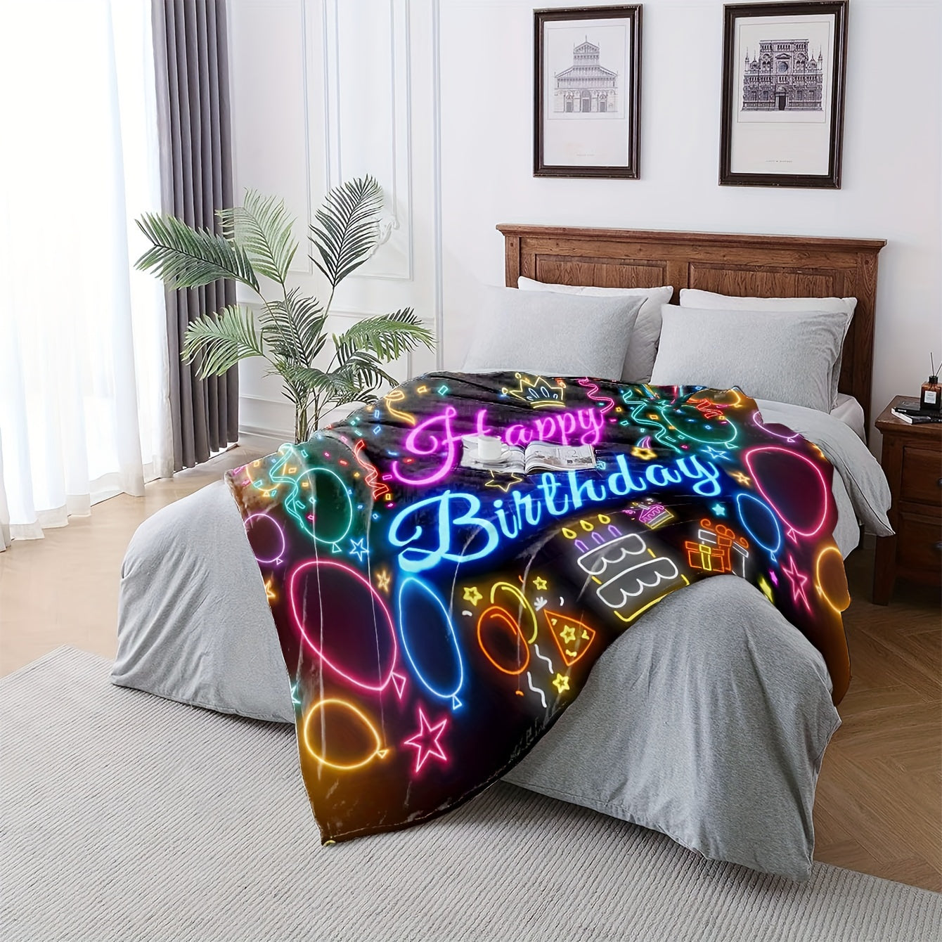 Flannel Throw Blanket for Couch Bed or Travel Digital Knitted Print Lightweight All-Season Warmth