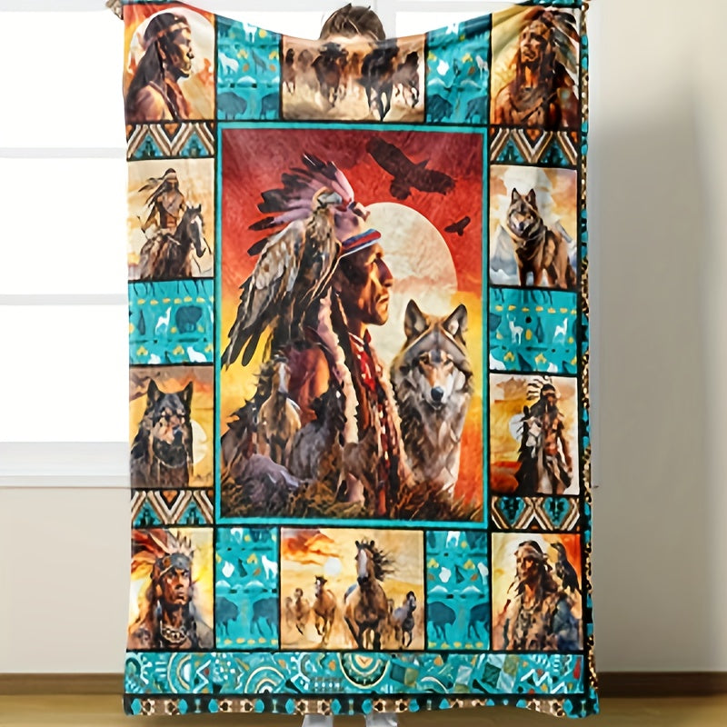 Indian Themed Flannel Digital Print Blanket for Casual Use Small Coverlet