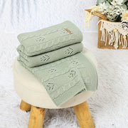 Solid Color Throw Blanket for Spring and Summer Knit Cable Hollow-Out Design Light Green Khaki White