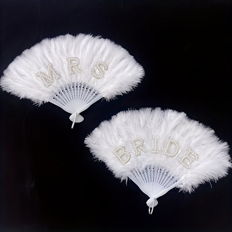 White Pearl Rhinestone Handheld Fan 13-Inch for Weddings and Bridal Events