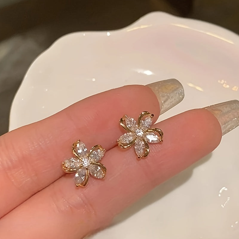 Ayollar uchun Gul ro‘za oltin kubik zirkoniy gullik stud taqinchoq har kuni sovg‘a