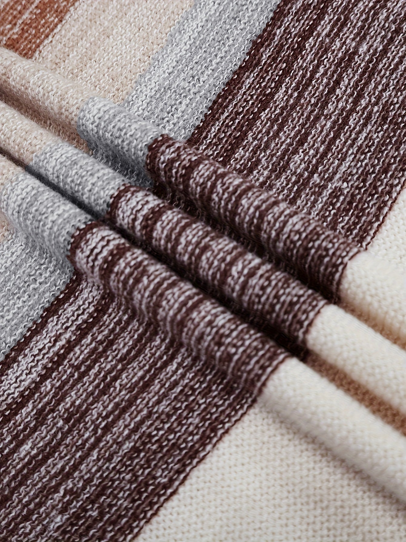 Plus Size Color Block Striped Crew Neck Sweater for Women Long Sleeve Fall Winter