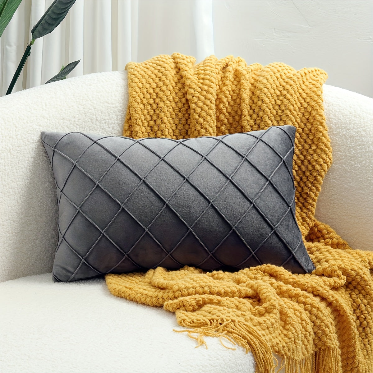 Argyle Polyester Velvet Throw Pillow Cover for Sofa Couch Living Room Decor