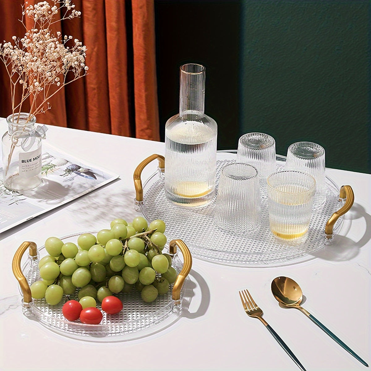 Coffee Table with Fruit Basket Cover Tray for Living Room Snacks and Candy