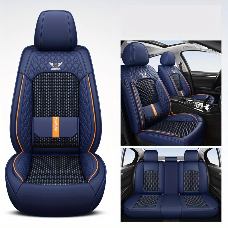 2-Pack Car Seat Cushion Set Full Coverage Icy Silk Napa Leather Breathable