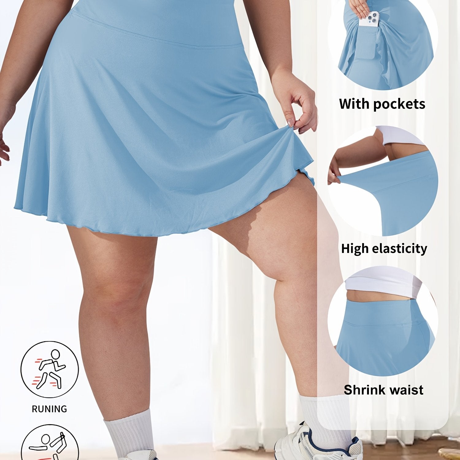 Plus Size Women's High-Waisted Flared Skirt Shorts with Pockets Breathable Summer