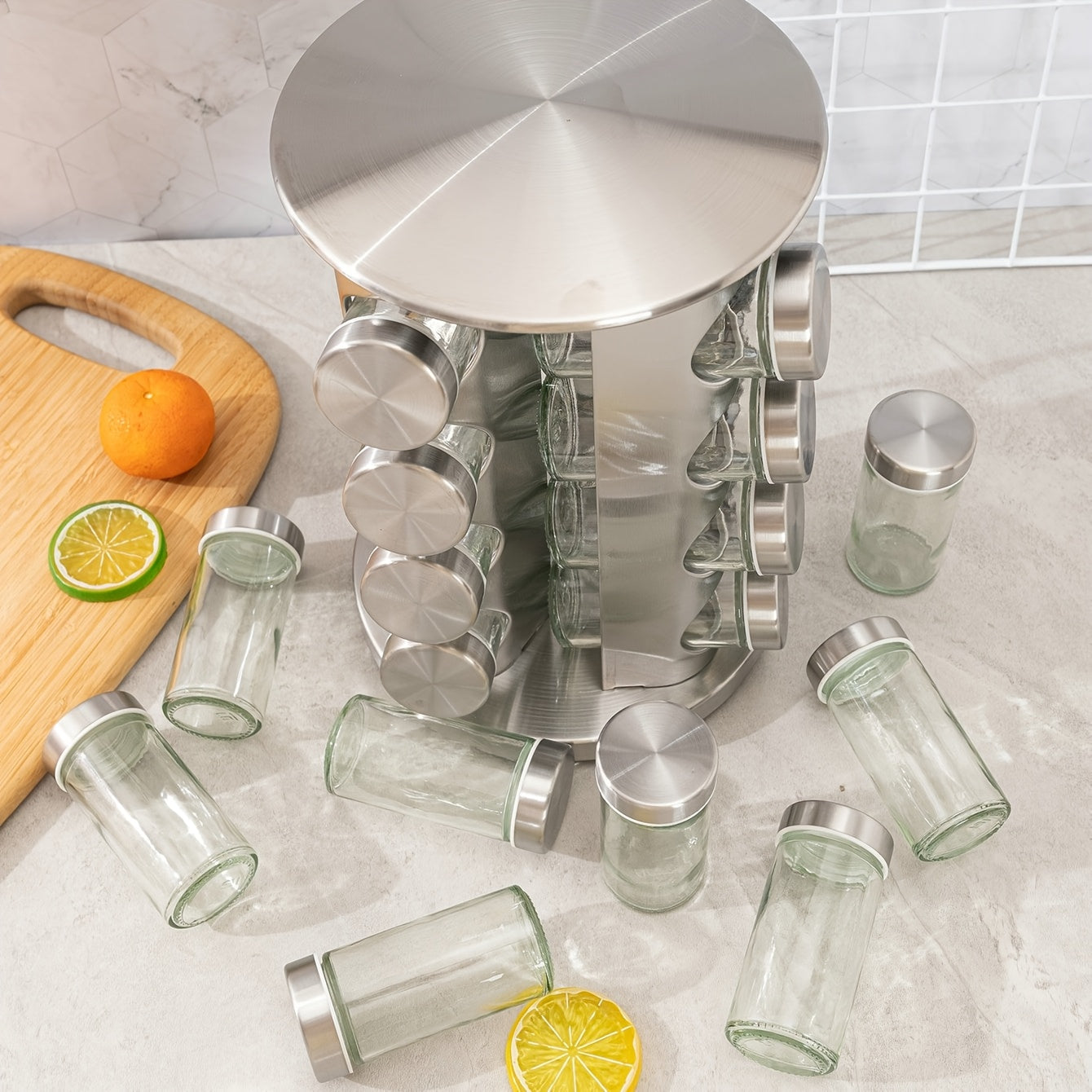 Набор вращающихся подставок для специй с банками, приправами, органайзер для столешницы