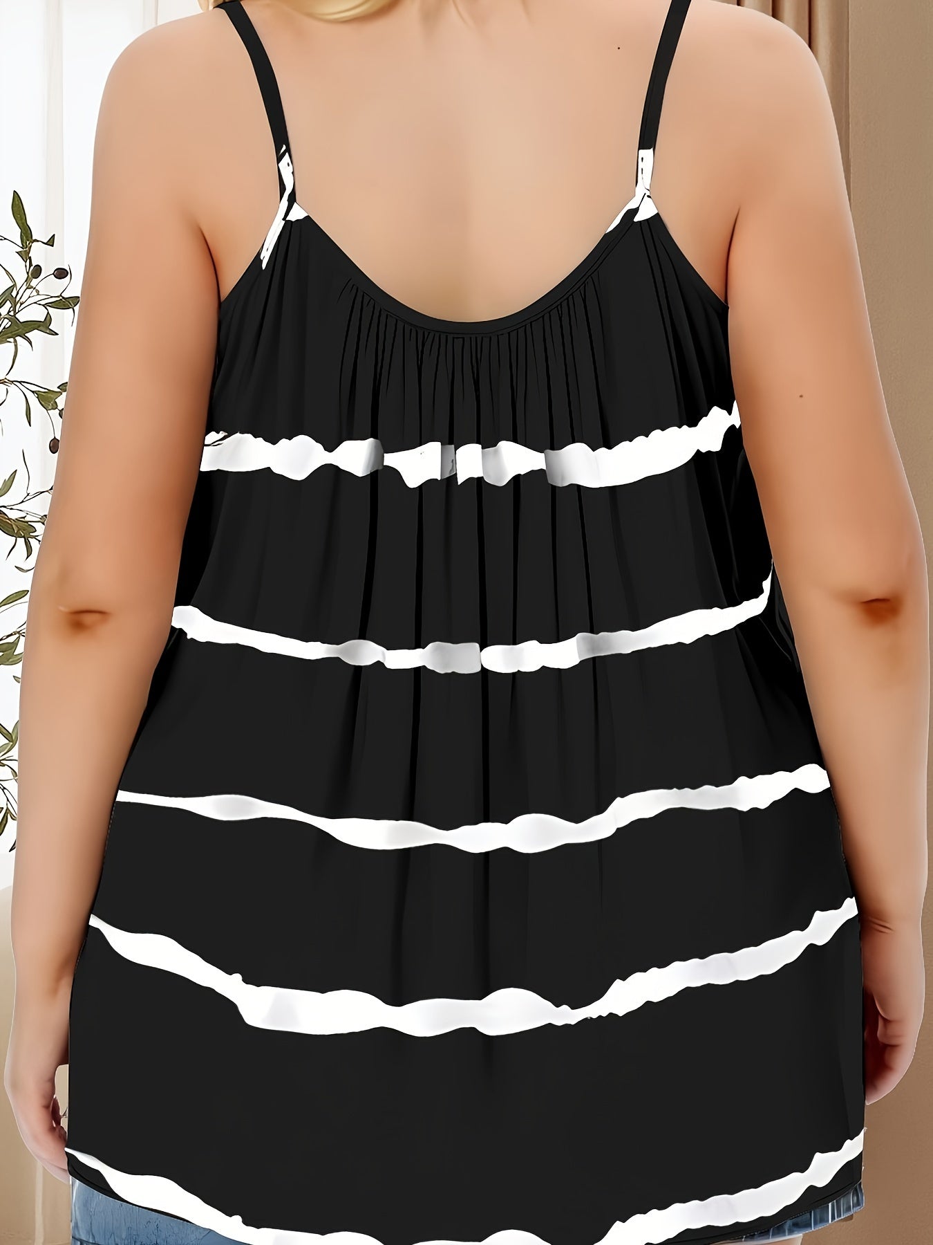 Women's Plus Size Cotton Striped Tank Top Summer Breathable Blue White
