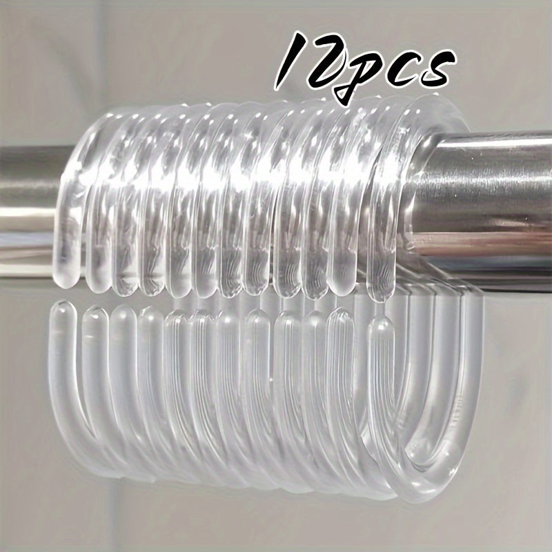12 Premium Transparent Twistable Shower Curtain Rings for Bathroom Hanging