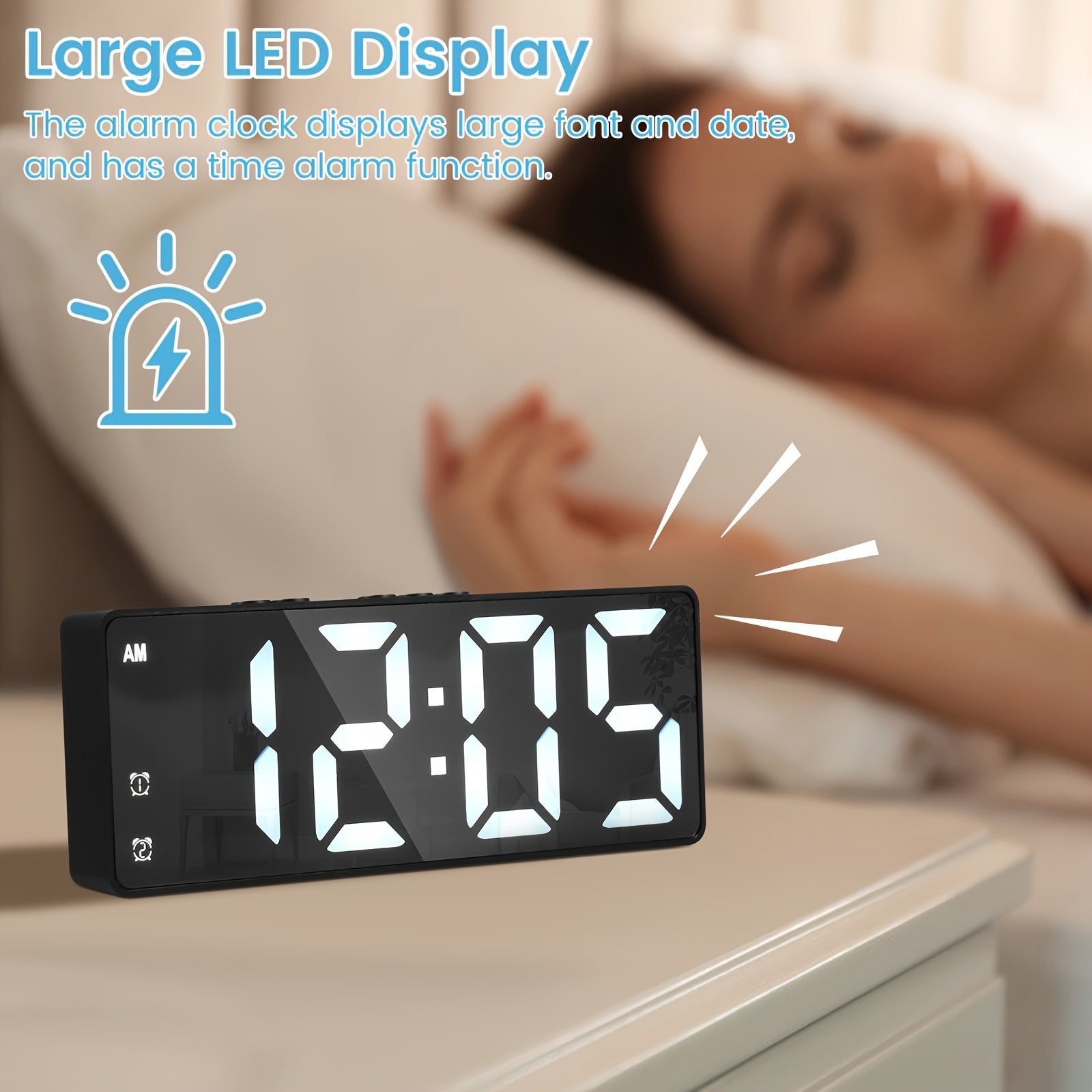 Digital Alarm Clock with USB Charging Dual Alarms 12/24 Hour Display Sleep Function
