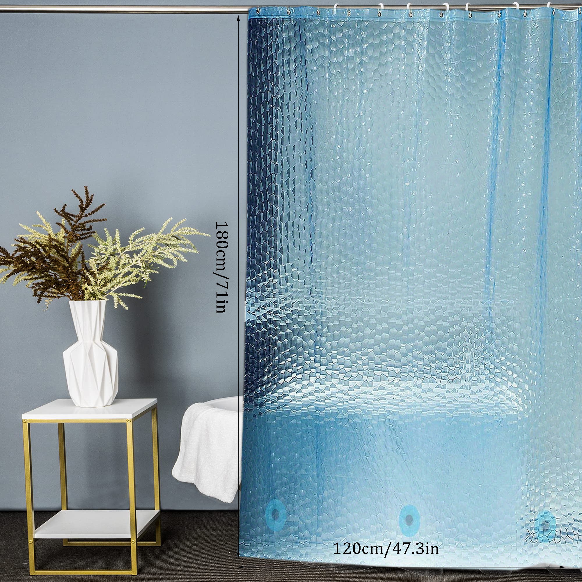 Blue Waterproof 3D Pebble Pattern Shower Curtain 72x72 Inches for Bathroom