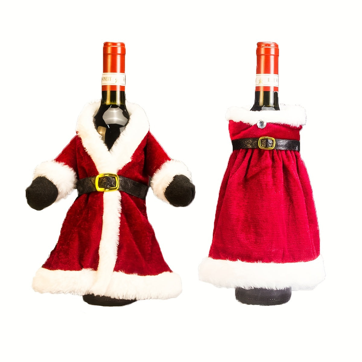 Christmas Holiday Decor Set with Gold Velvet Wine Bottle Cover and Plush Wine Bag