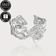 Sterling Silver Adjustable Ring with Cubic Zirconia Stones and Irregular Design