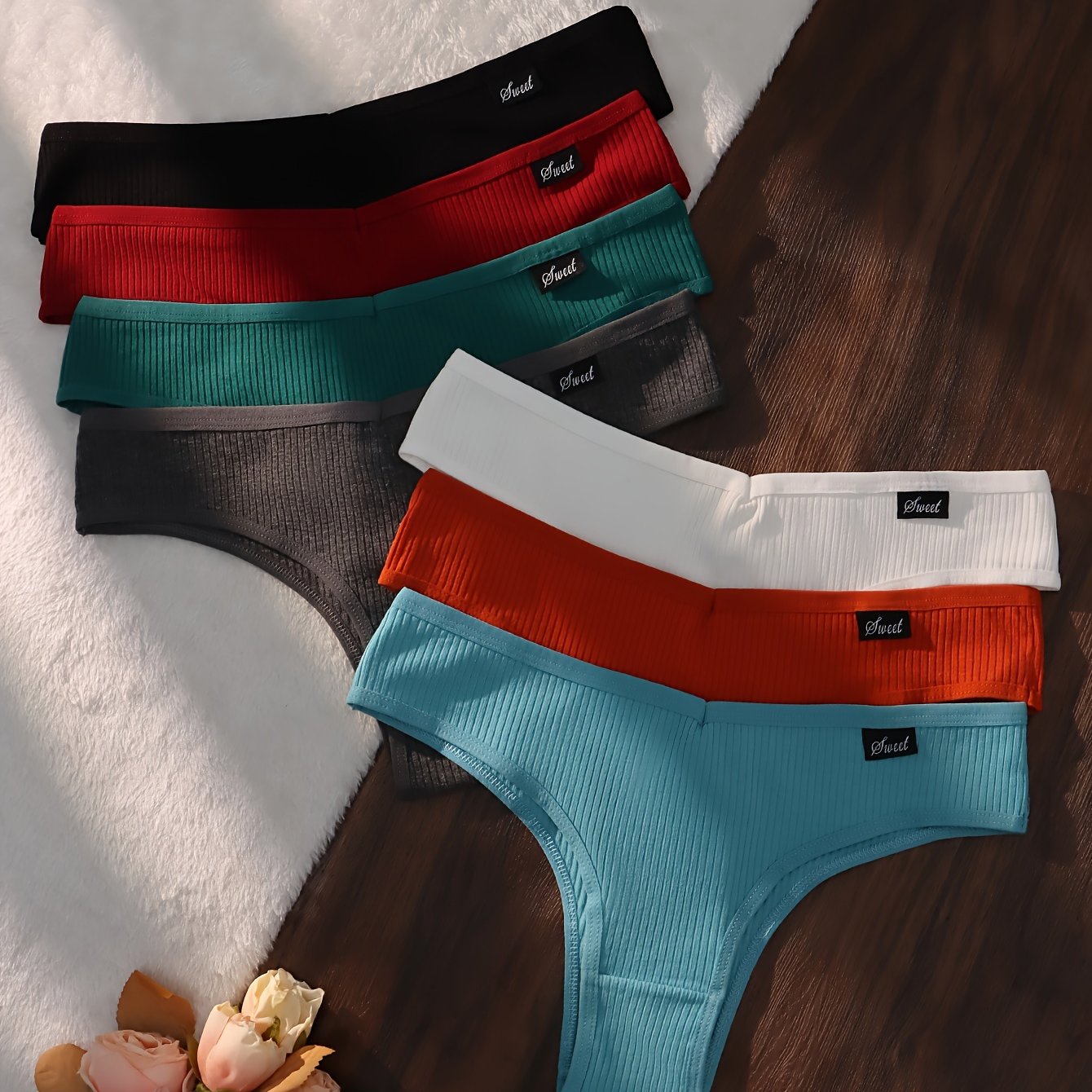 Women's Seamless Ribbed Solid Briefs Set of 7 Breathable Comfortable Panties