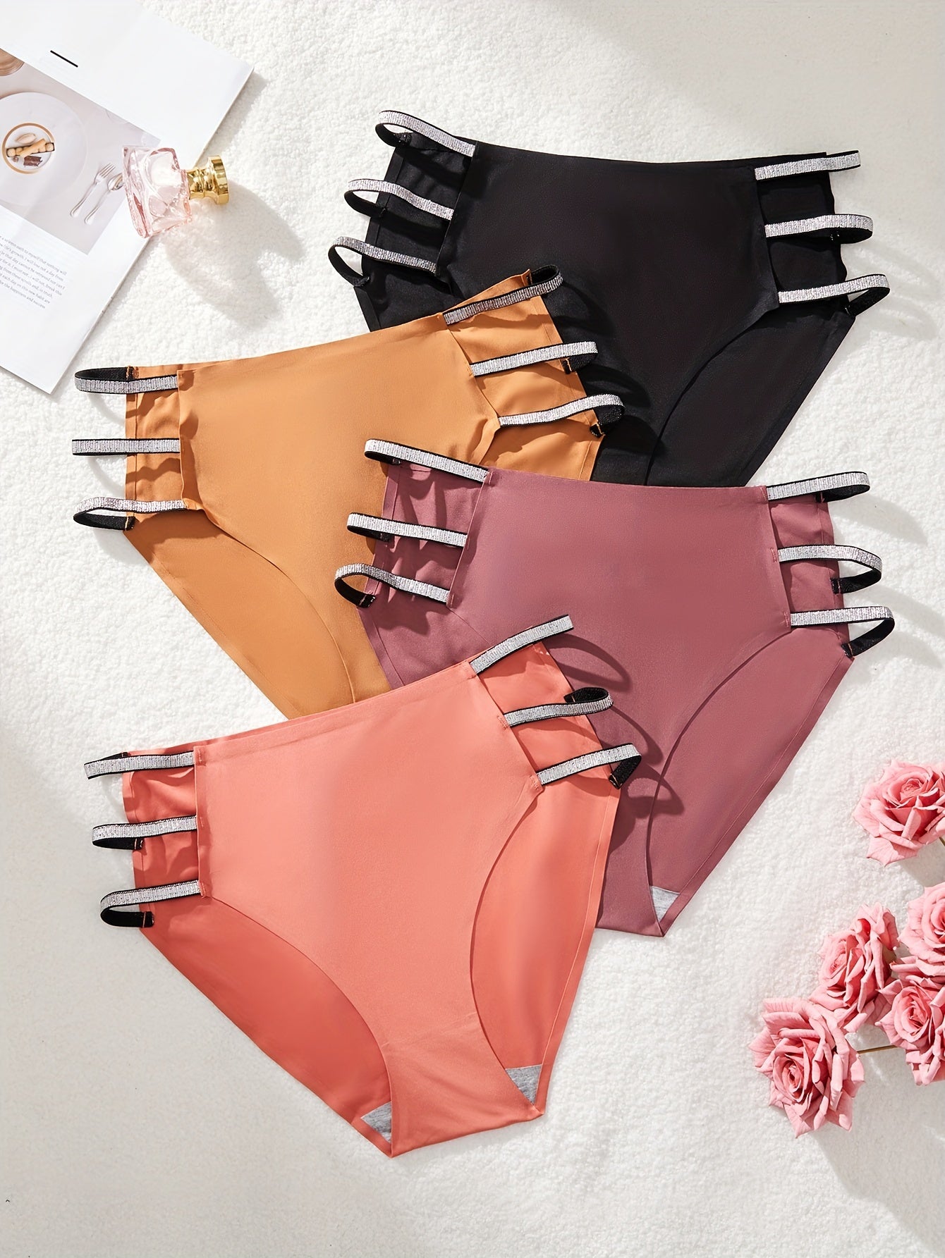 4-Pack Plus Size Women's Solid Color Knit Fabric Panties Medium Stretch Lash Sets