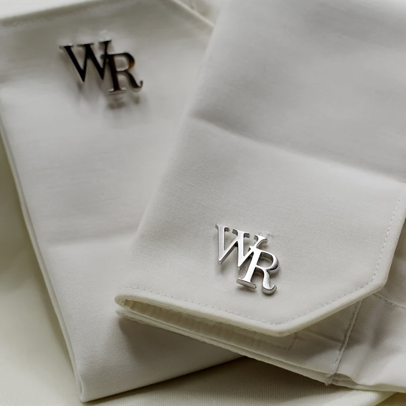 Customized Stainless Steel Cufflinks with Two Letters White and Gold Elegant Gift for Men
